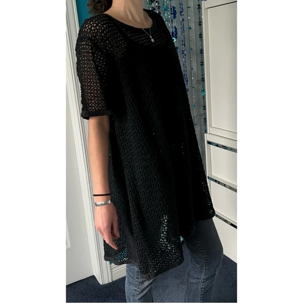 🇨🇦Retro big hole diamond net long tunic or short dress black- versatile style - Picture 3 of 16